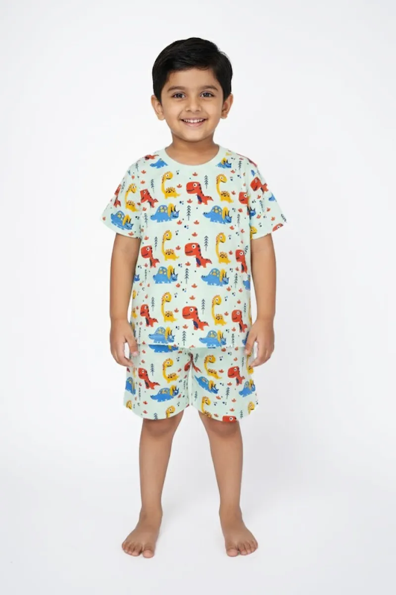 Boy's Cotton Printed T-Shirt with Shorts Set - Green