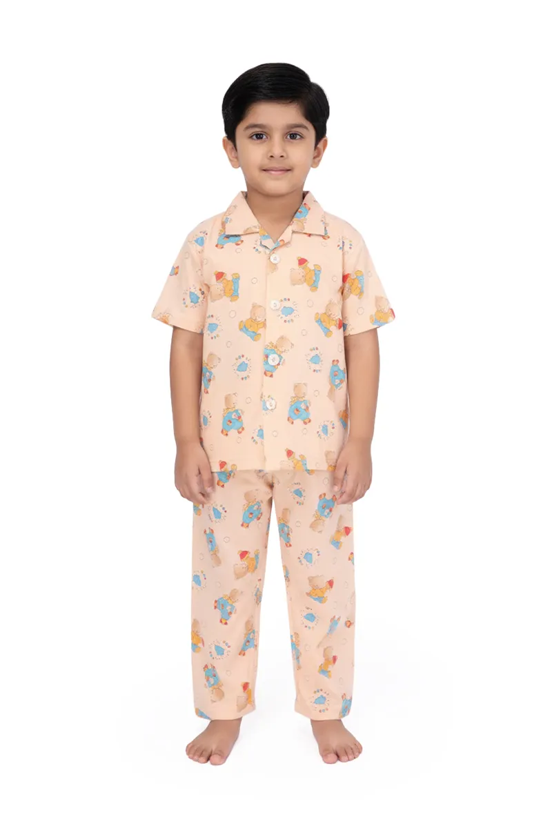 Boy's Cotton Printed Pyjama Set - Tan 036498TAN67YEA