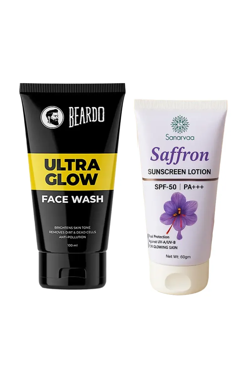 Glow & Sun Protection Combo (Beardo Ultraglow Face Wash + Sanarvaa Saffron Sunscreen SPF 50 PA+++)