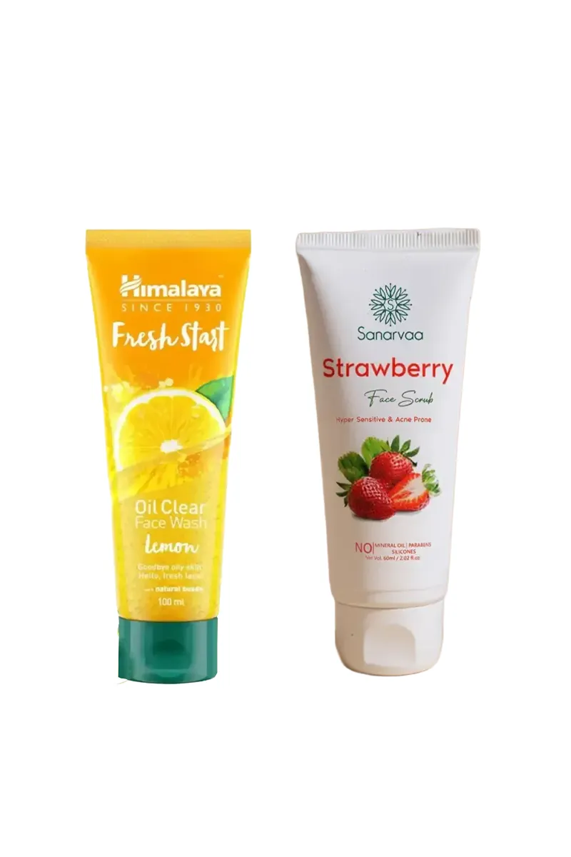 Oil Control & Exfoliation Combo (Himalaya Lemon Face Wash + Sanarvaa Strawberry Face Scrub)