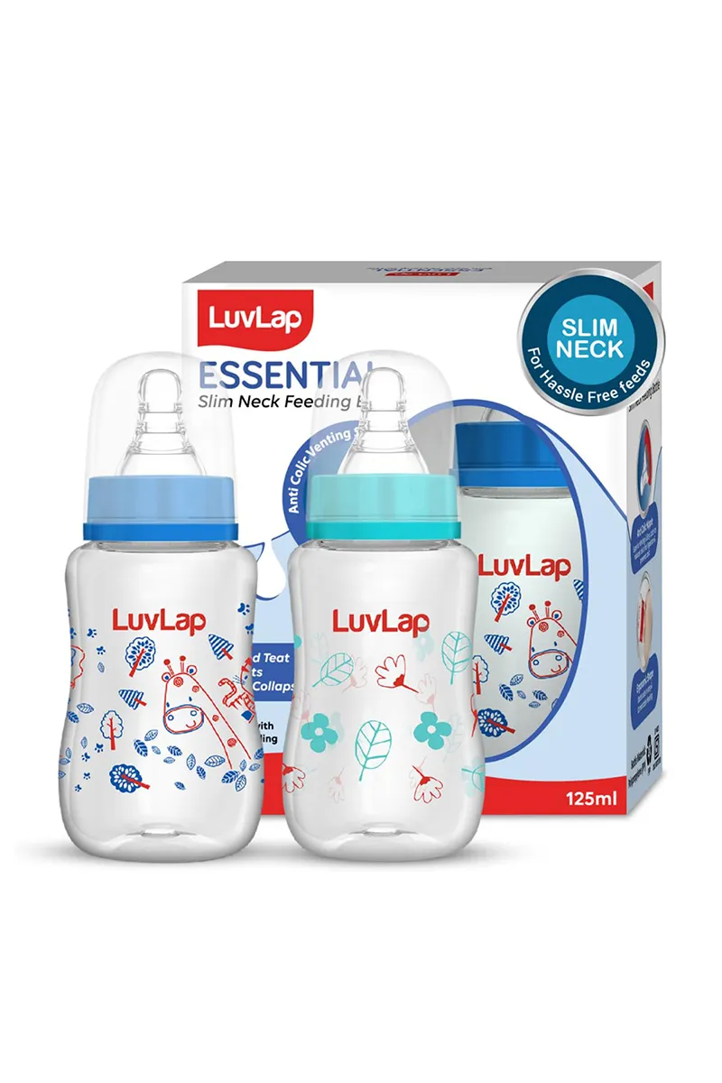 LuvLap Essential Slim Neck Feeding Bottle - 125ml (Pack of 2)