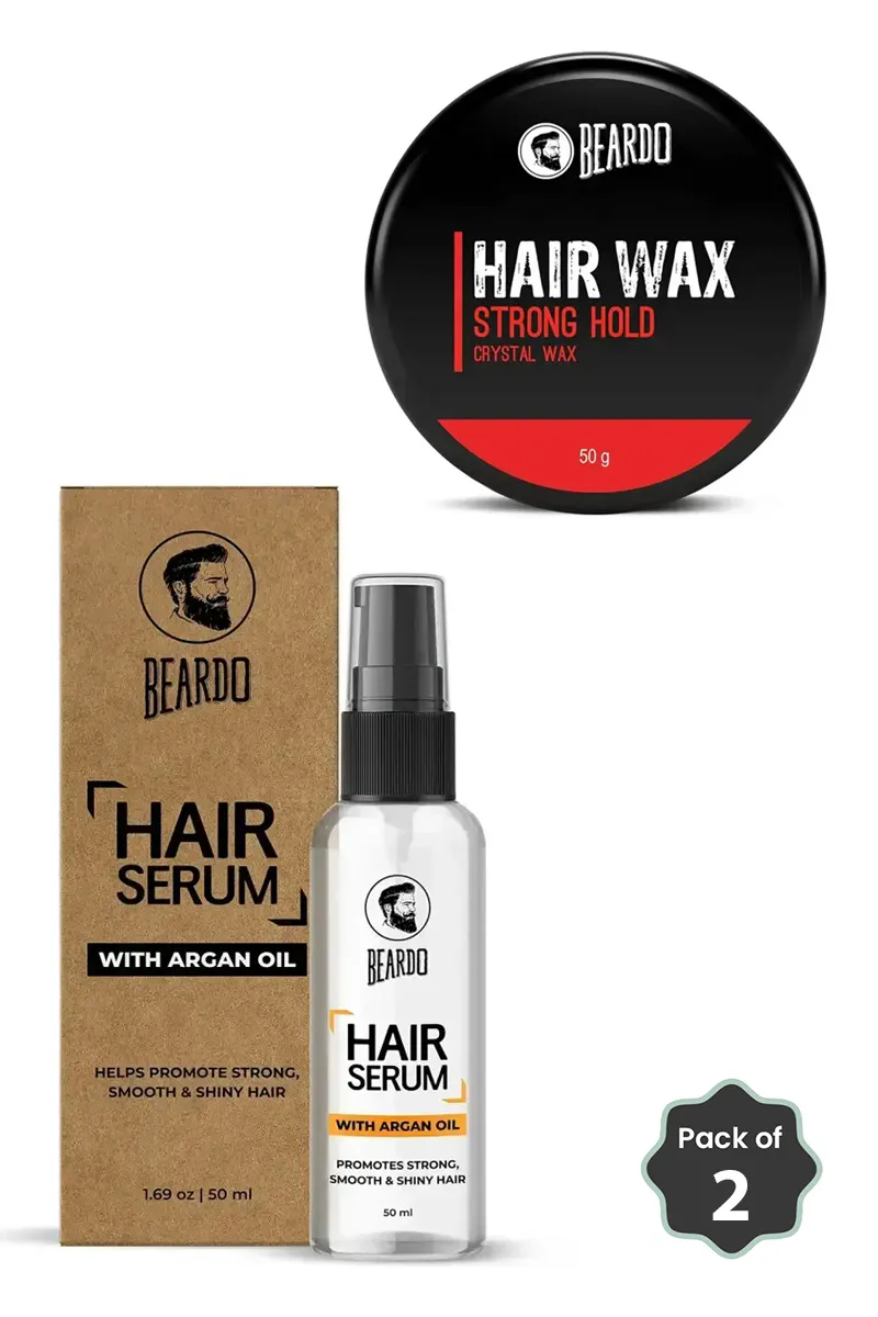 Beardo Hair Serum with Argan Oil & Strong Hold Crystal Hair Wax Combo 2