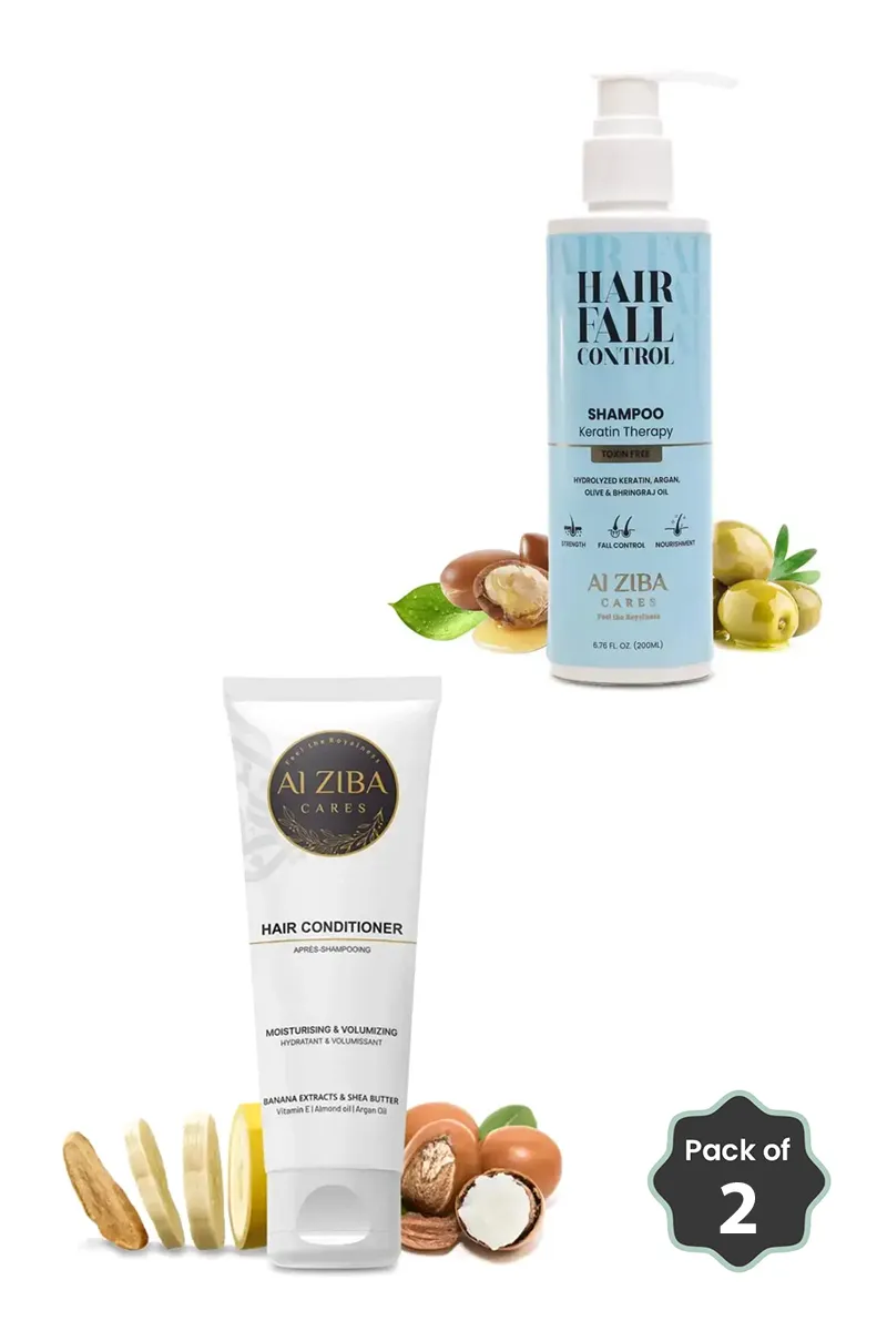 Al Ziba Hairfall Control Keratin Therapy Shampoo & Banana Shea Butter Conditioner Combo 2