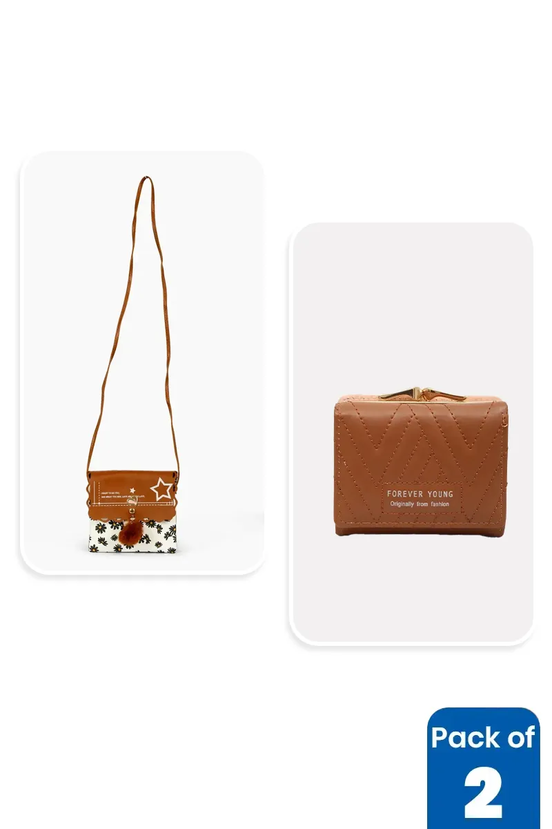 Printed Sling Bag & Purse Combo for Women BGCOMBO00034BRO