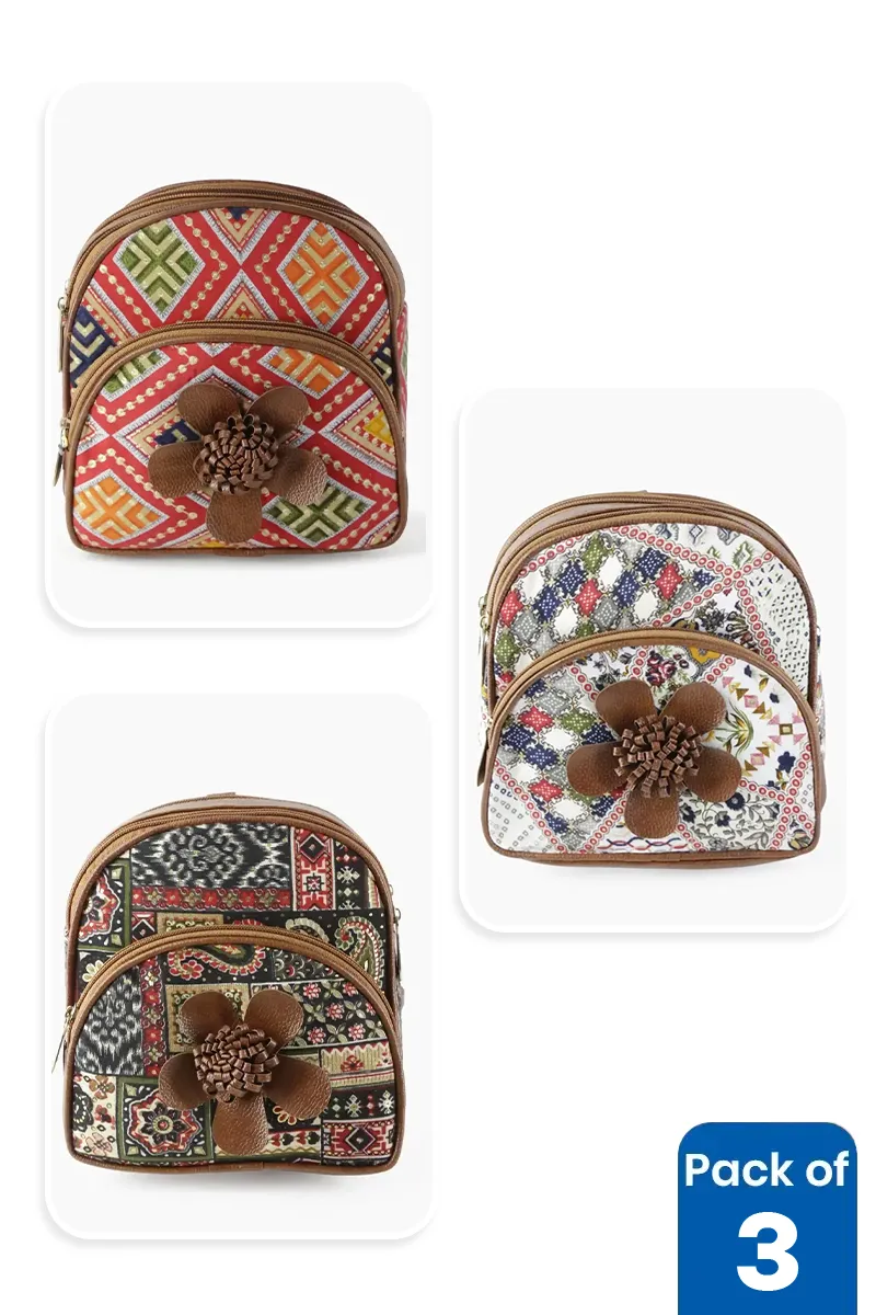 Pack of 3 Printed Small Backpack for Girls BGCOMBO00071MUL