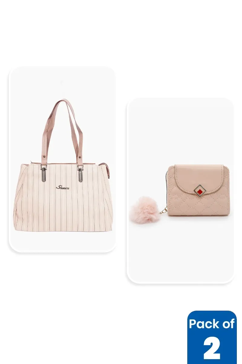 Stylish Stripe Handbag & Bi-Fold Wallet Combo for Women