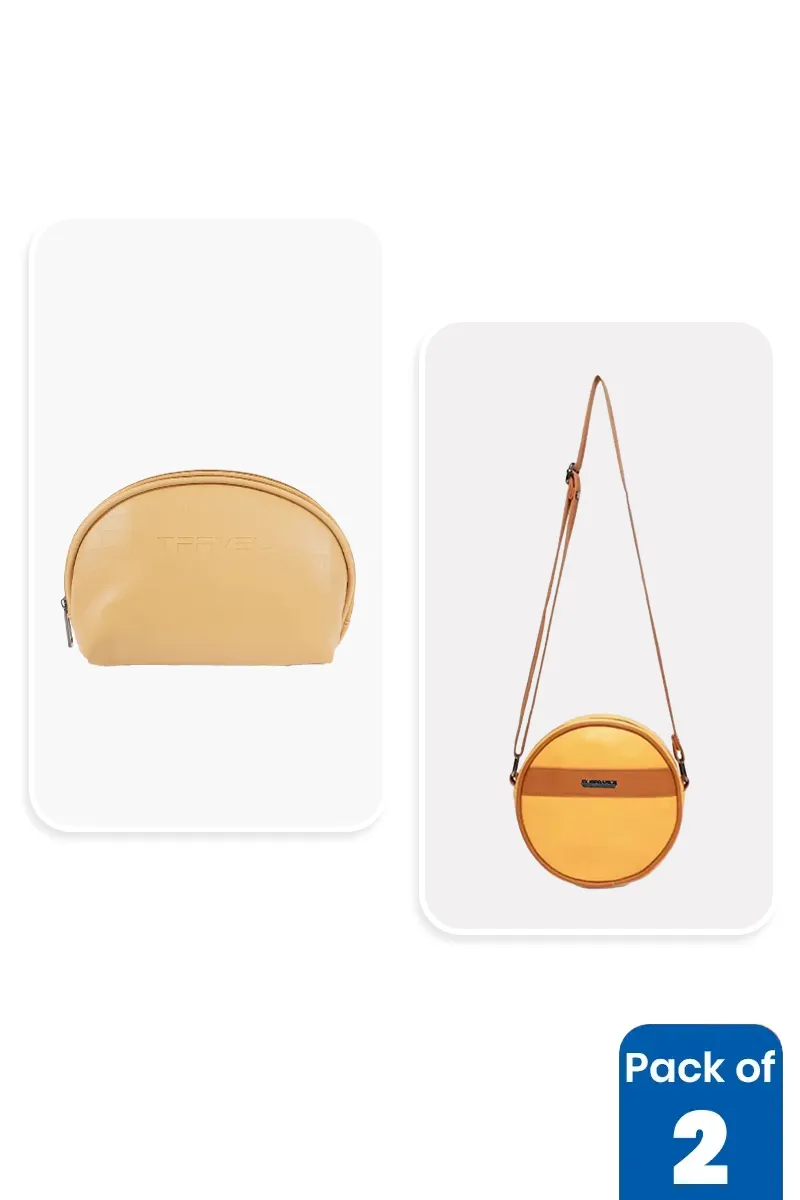 Round Sling Bag & Set of Two Travel Pouch Combo for Women