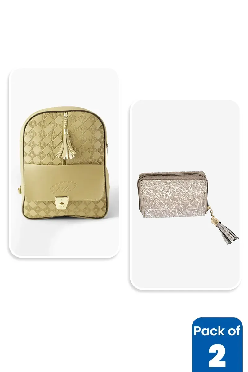 Quilted Backpack & Glitter Purse Combo for Women & Girls BGCOMBO00095MUL