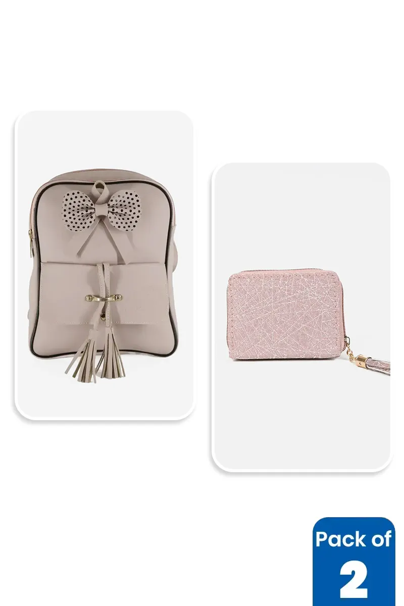 Bow Design Backpack & Purse Combo for Women & Girls
