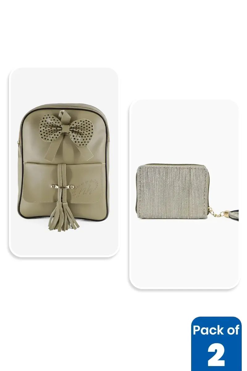 Bow Design Backpack & Purse Combo for Women & Girls