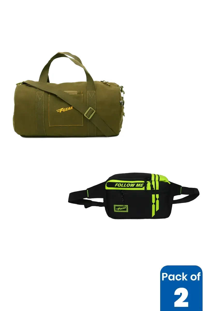 30L Canvas Gym Bag & 3L Waist Bag Combo