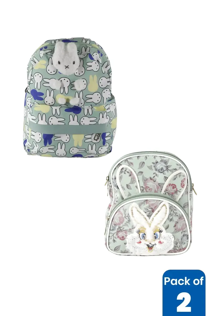 Girls Backpack & Sling Bag Combo - Rabbit & Floral Design