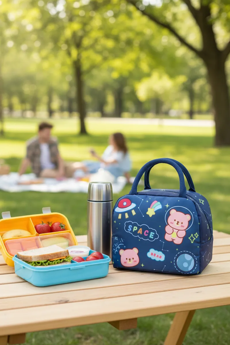 Space Bear Print Insulated Lunch Bag for Kids