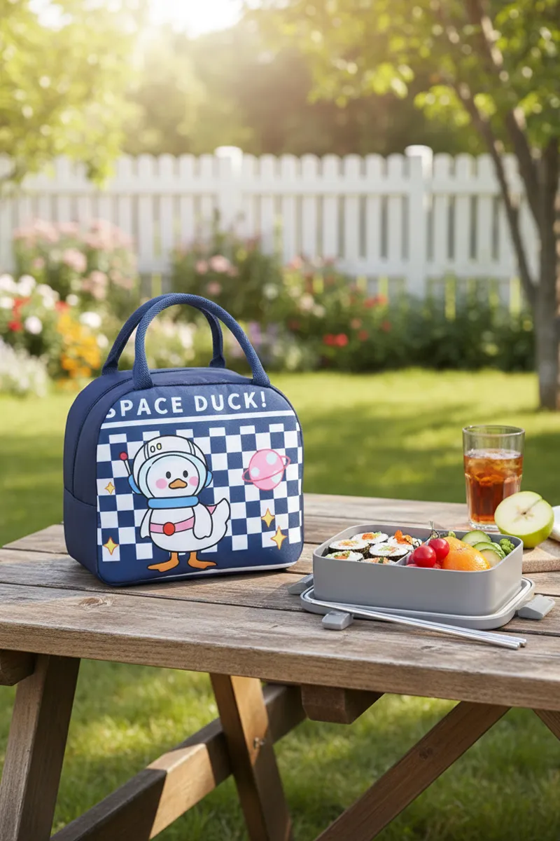 Space Duck Print Insulated Lunch Bag for Kids