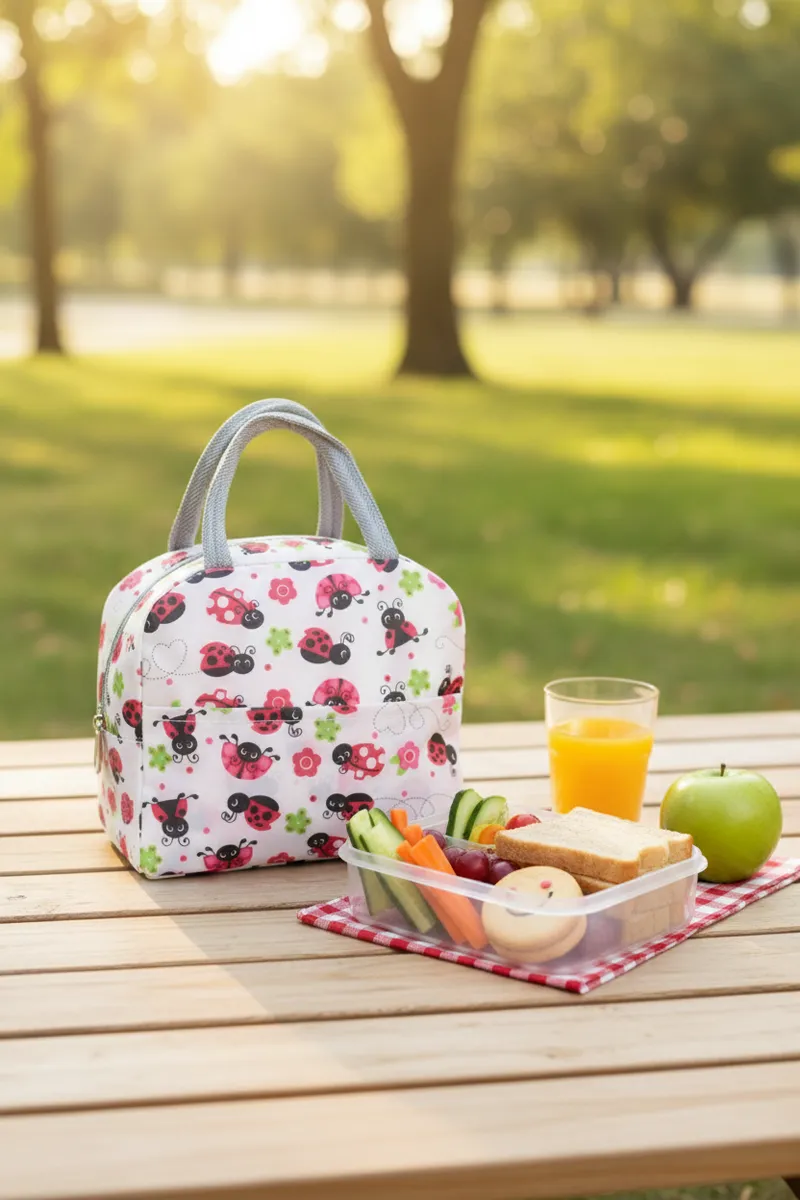Cute Ladybug Print Insulated Lunch Bag for Kids