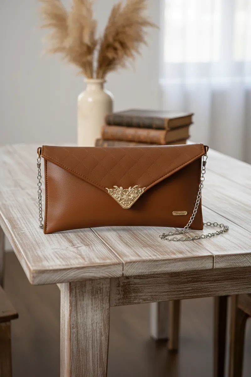 Quilted Envelope Clutch with Chain Strap for Women & Girls BGS000003TAN