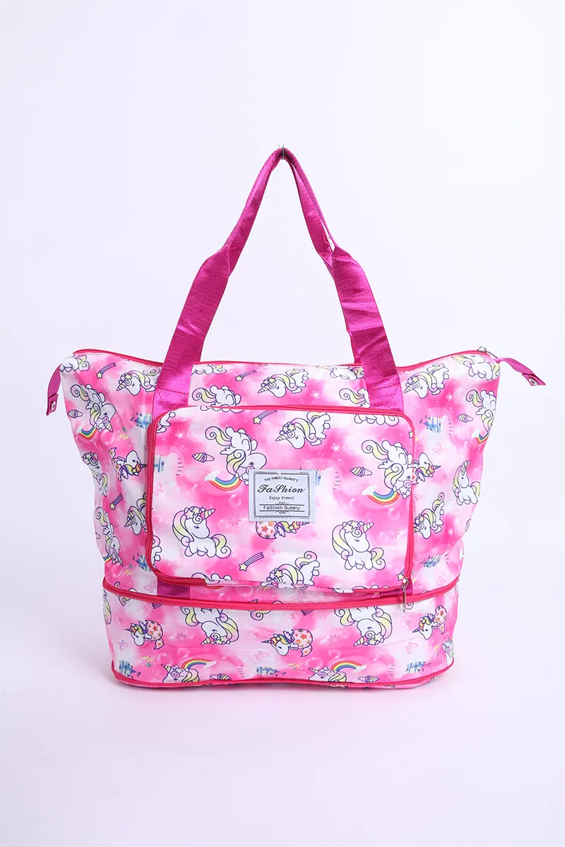 Unicorn Printed Folding Travel Hand Bags for Women BGT000002PIN