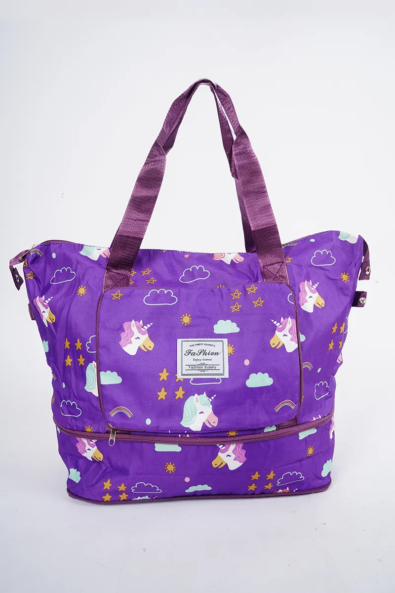 Unicorn Printed Folding Travel Hand Bags for Women
