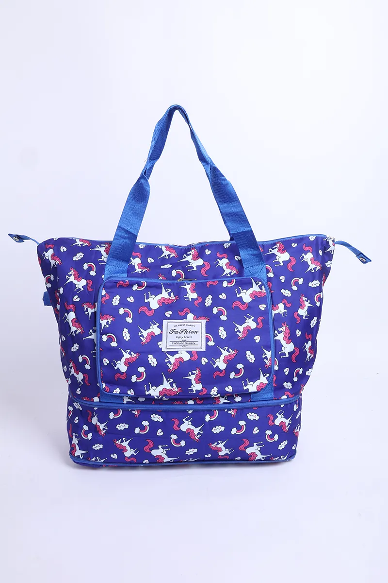 Unicorn Printed Folding Travel Hand Bags for Women BGT000004BLU