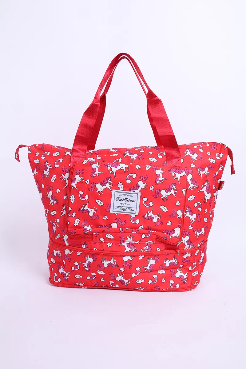 Unicorn Printed Folding Travel Hand Bags for Women BGT000004RED