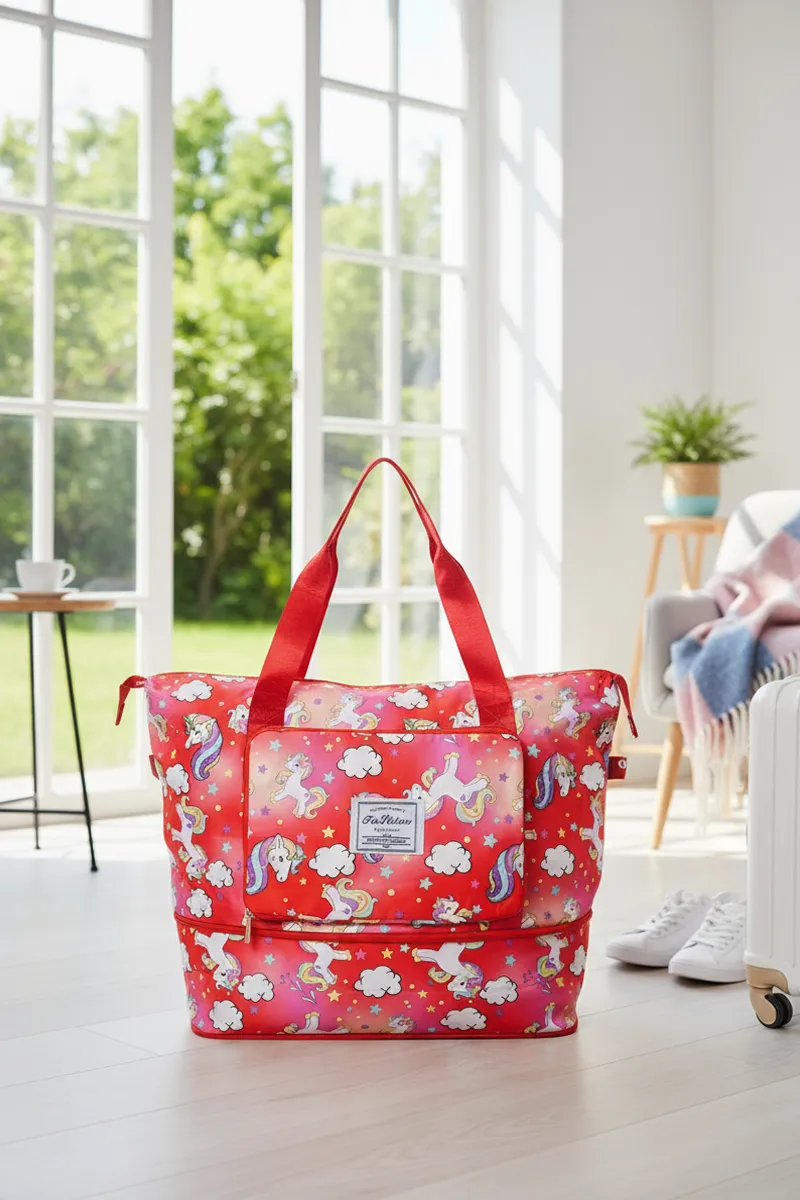 Unicorn Printed Folding Travel Hand Bags for Women