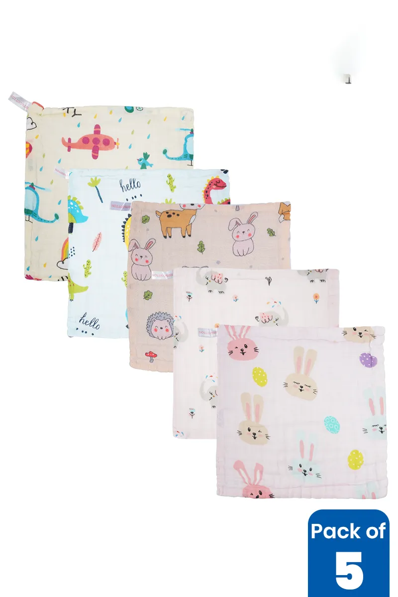 Pack of 5 Printed Muslin Hankies for Babies