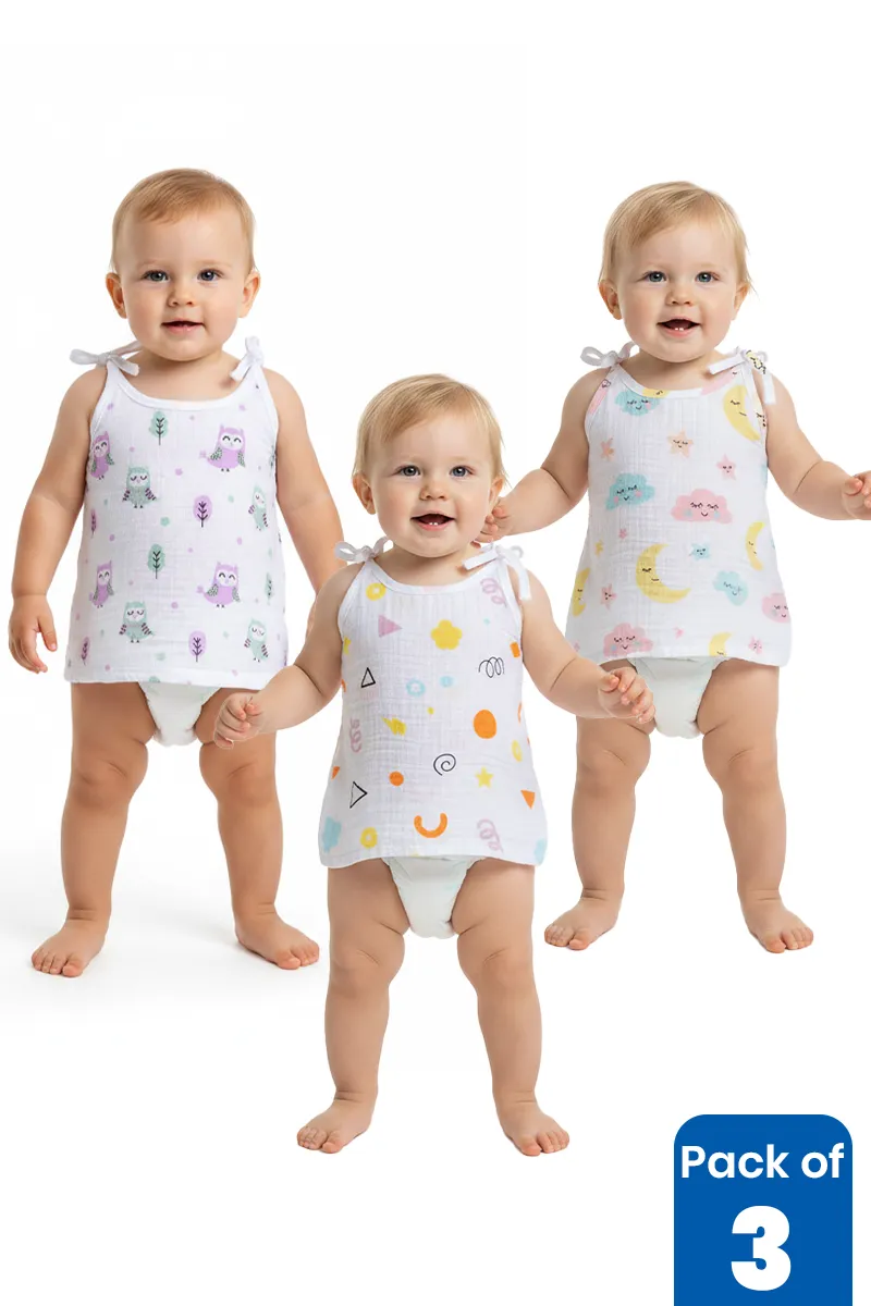 Pack of 3 Muslin Jhablas for Babies CBCLJB9WHI03MO