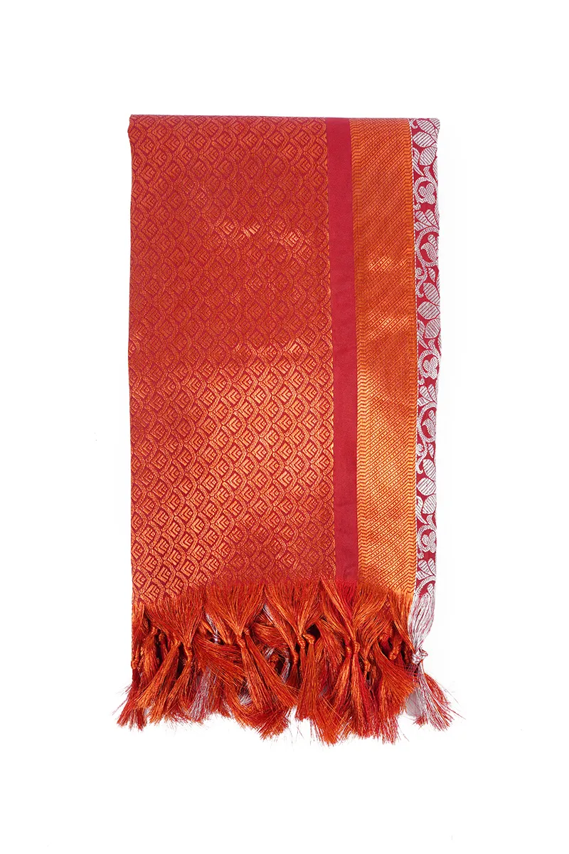 Zari Silk Woven Design Shawl (Ponnadai) with Tassels 