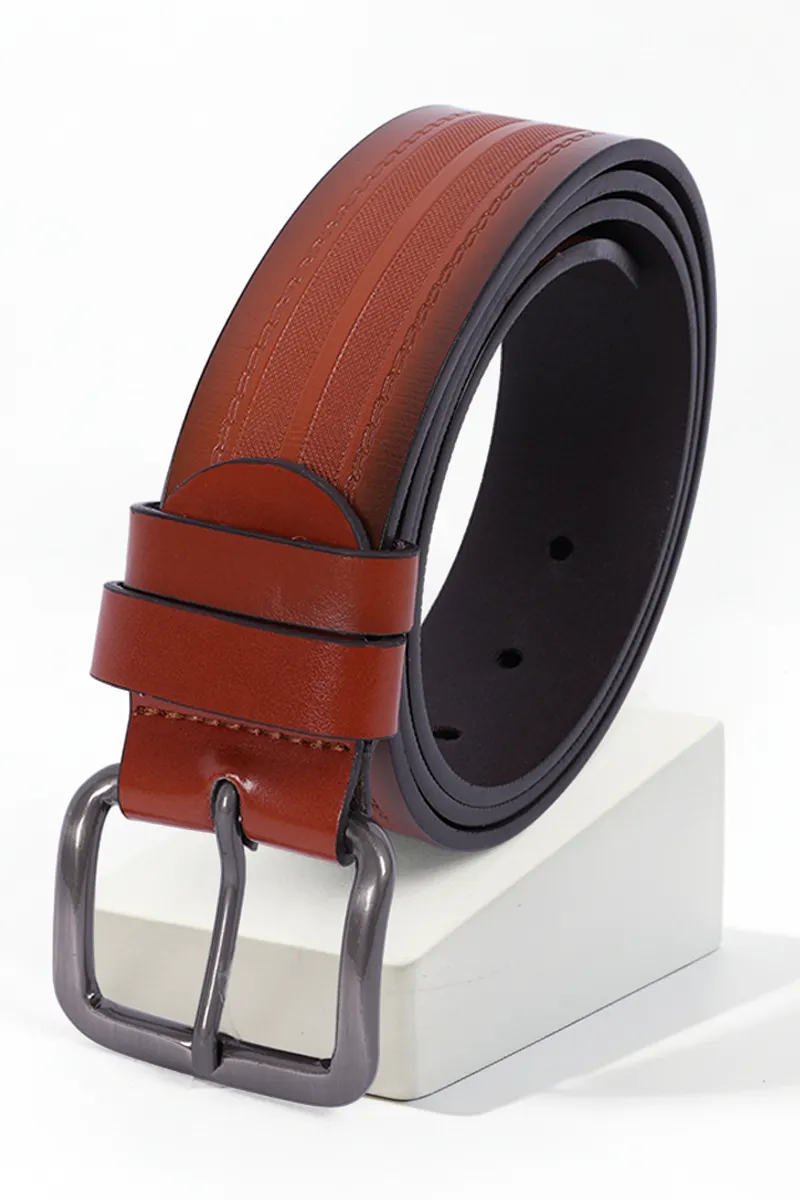 Men's PU Textured Casual Belt CLACC24TAN3034