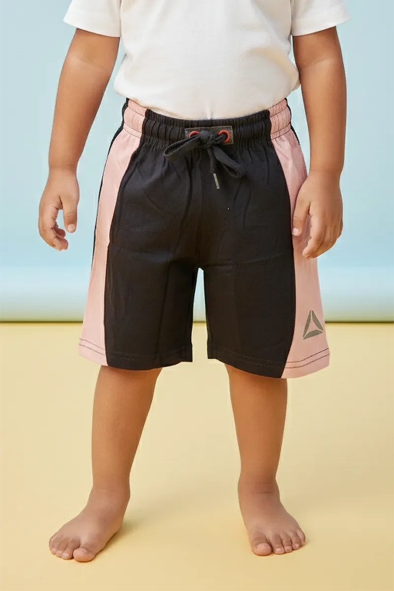 Cotton Color Block Casual Shorts for Boys - Black