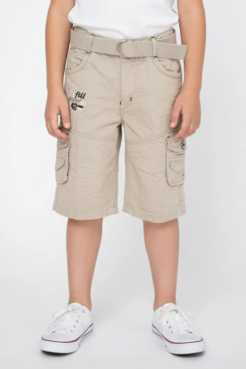 Boy's Cotton Blend Solid Regular Fit Capri Shorts - Beige CLBC001BEI1213YR
