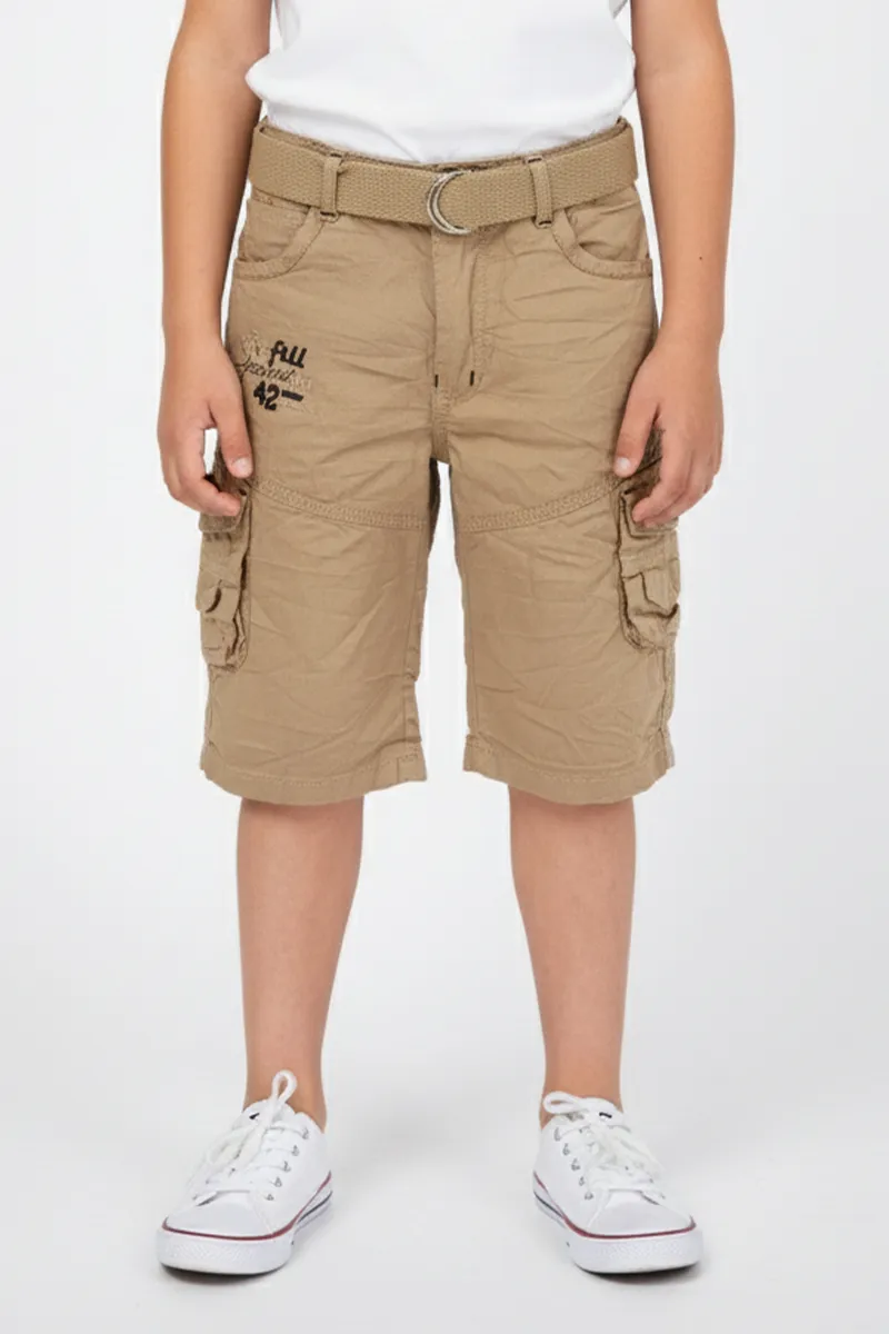 Boy's Cotton Blend Solid Regular Fit Capri Shorts - Brown CLBC001BRO1112YR