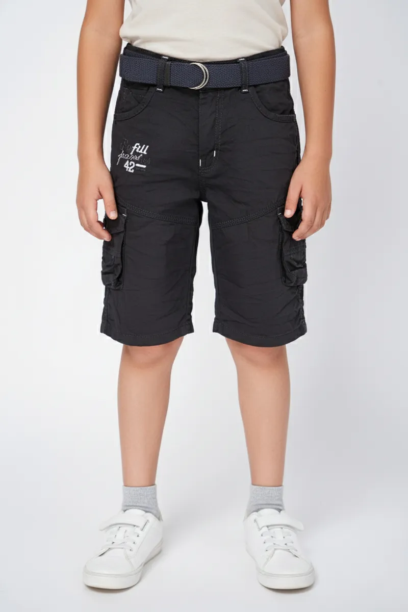 Boy's Cotton Blend Solid Regular Fit Capri Shorts - Grey CLBC001GRE1213YR