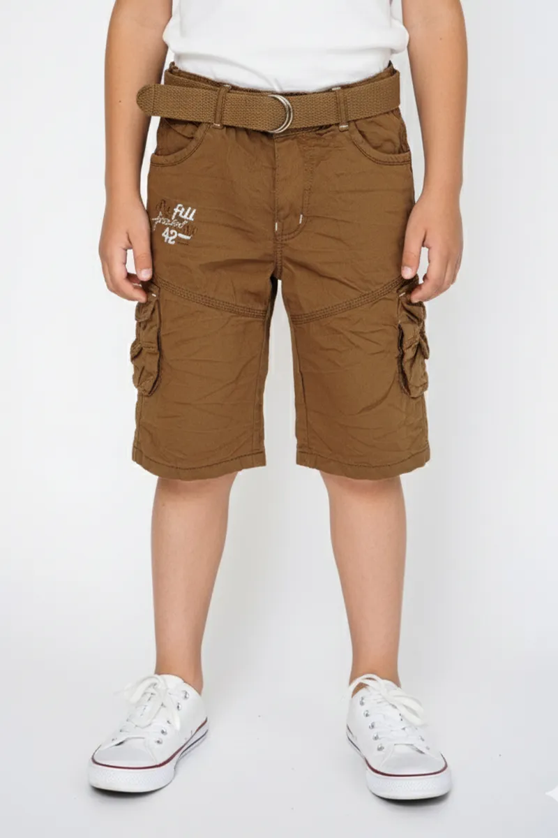Boy's Cotton Blend Solid Regular Fit Capri Shorts - Khaki CLBC001KHA910YR