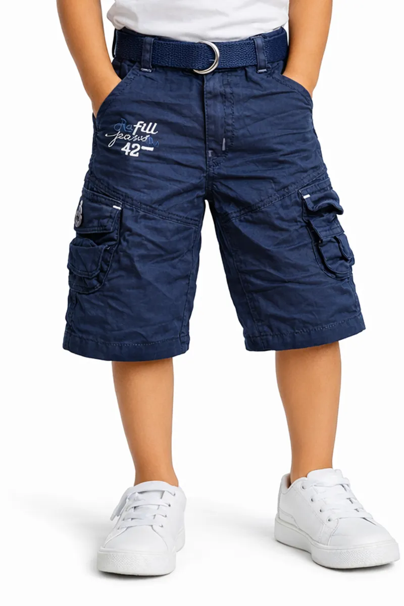 Boy's Cotton Blend Solid Regular Fit Capri Shorts - Navy Blue CLBC001NAVBLU1112YR