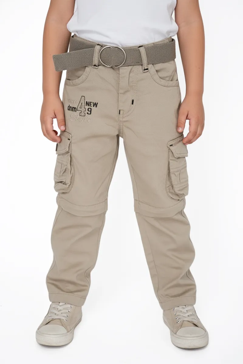 Boy's Cotton Blend Regular Fit 2 in 1 Capri Pant/Shorts - Beige CLBCP001BEI56YR