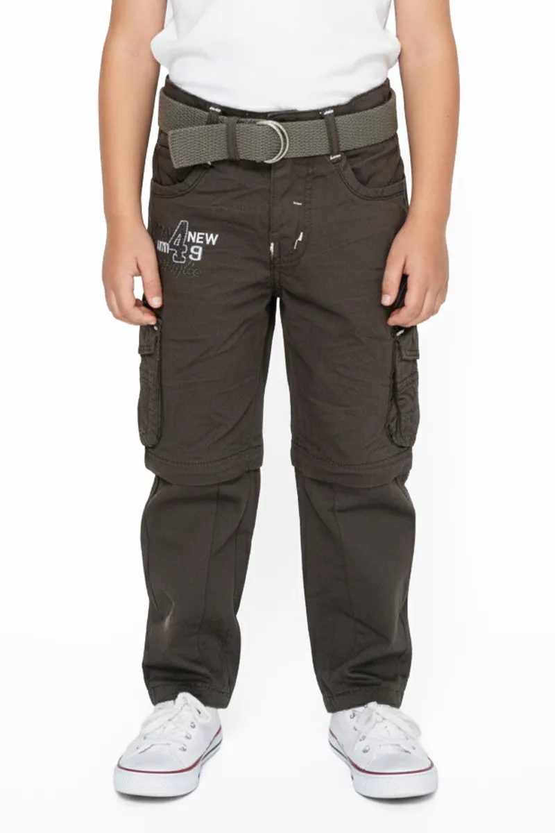 Boy's Cotton Blend Regular Fit 2 in 1 Capri Pant/Shorts - Olive