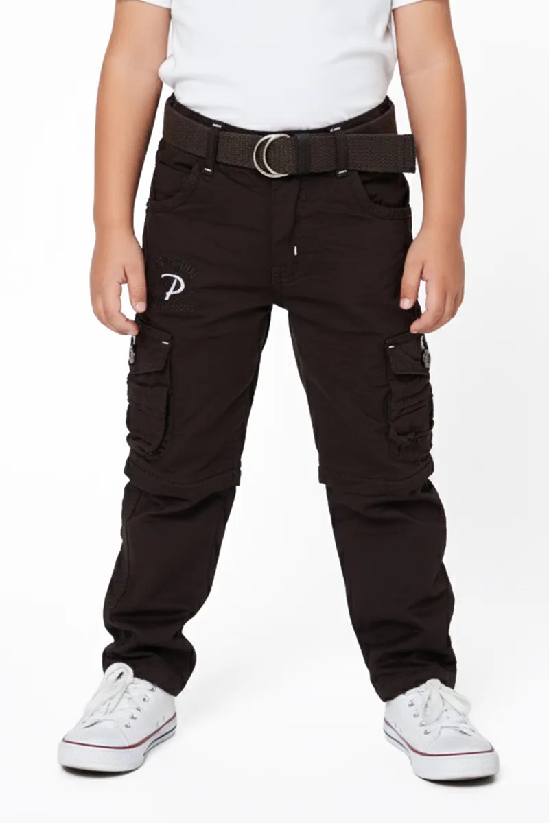 Boy's Cotton Blend Regular Fit 2 in 1 Capri Pant/Shorts - Dark Brown CLBCP006DARBRO56YR