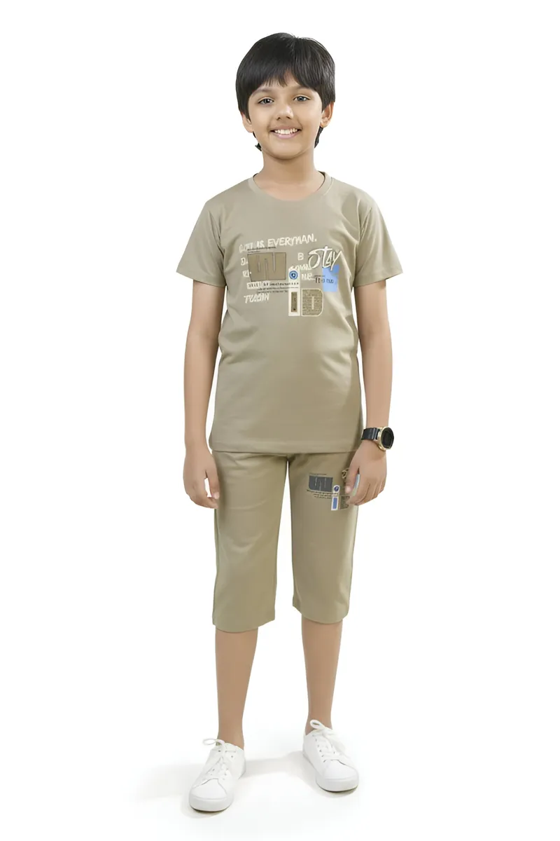 Tencel Printed Capri Pant and T-shirt Set for Boys - Sage CLBCS0011SAG34YR