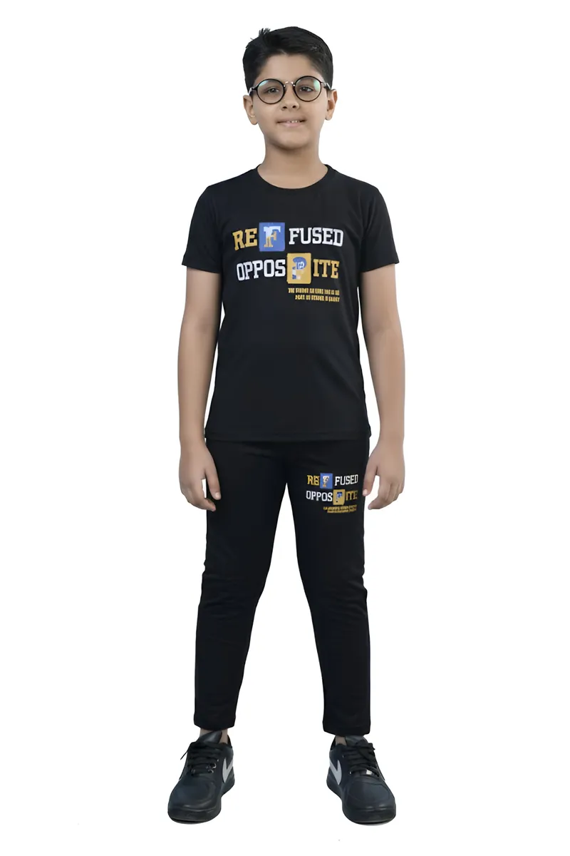 Tencel Printed Pant and T-shirt Set for Boys - Black