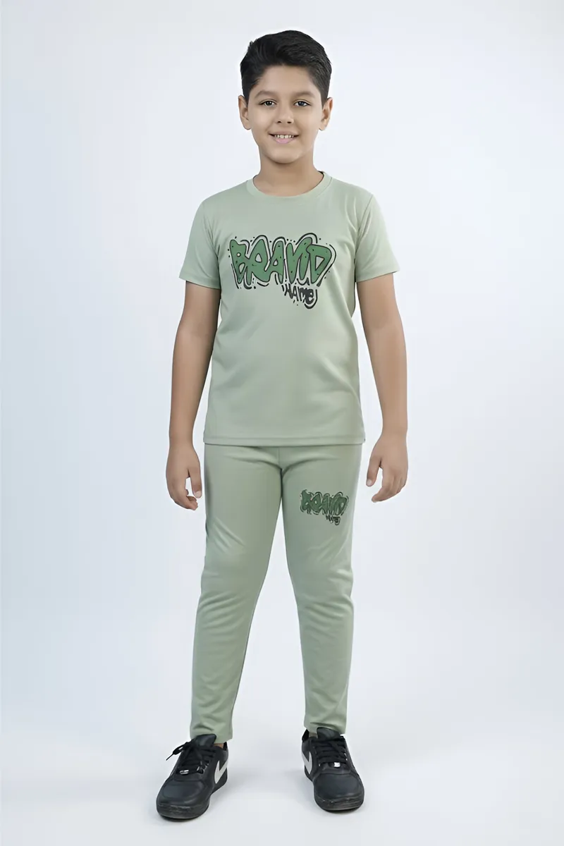 Tencel Printed Capri Pant and T-shirt Set for Boys - Olive CLBCS0015OLI89YR