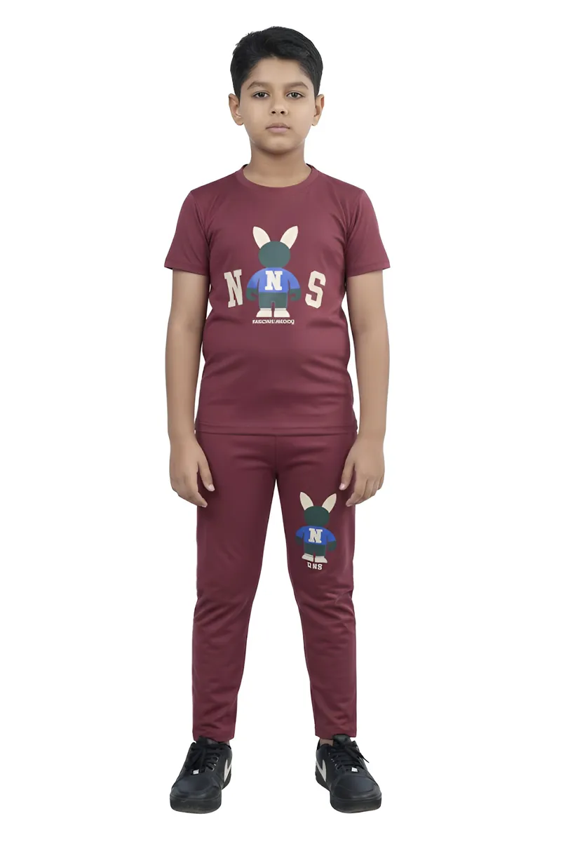 Tencel Printed Capri Pant and T-shirt Set for Boys - Maroon CLBCS0016MAR23YR