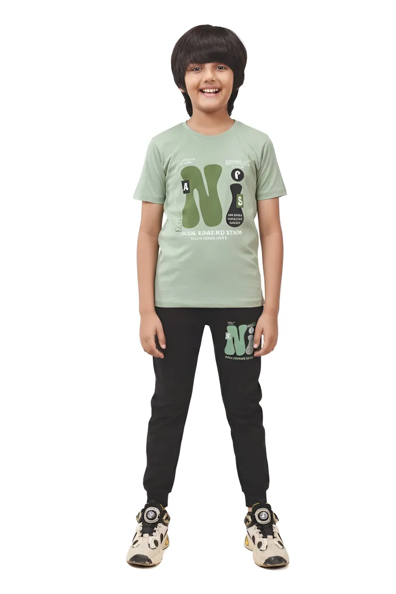 Printed T-Shirt and Pant Set for Boys - Green