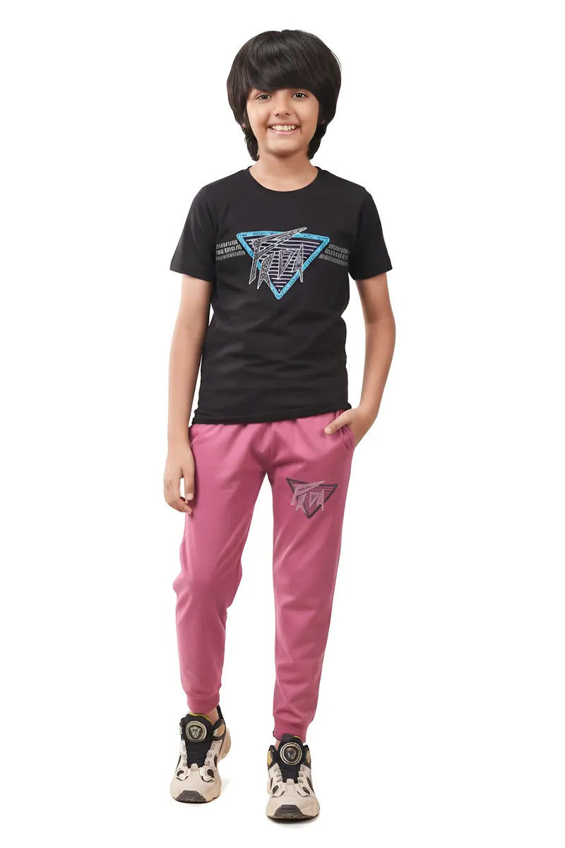 Printed T-Shirt and Pant Set for Boys - Black