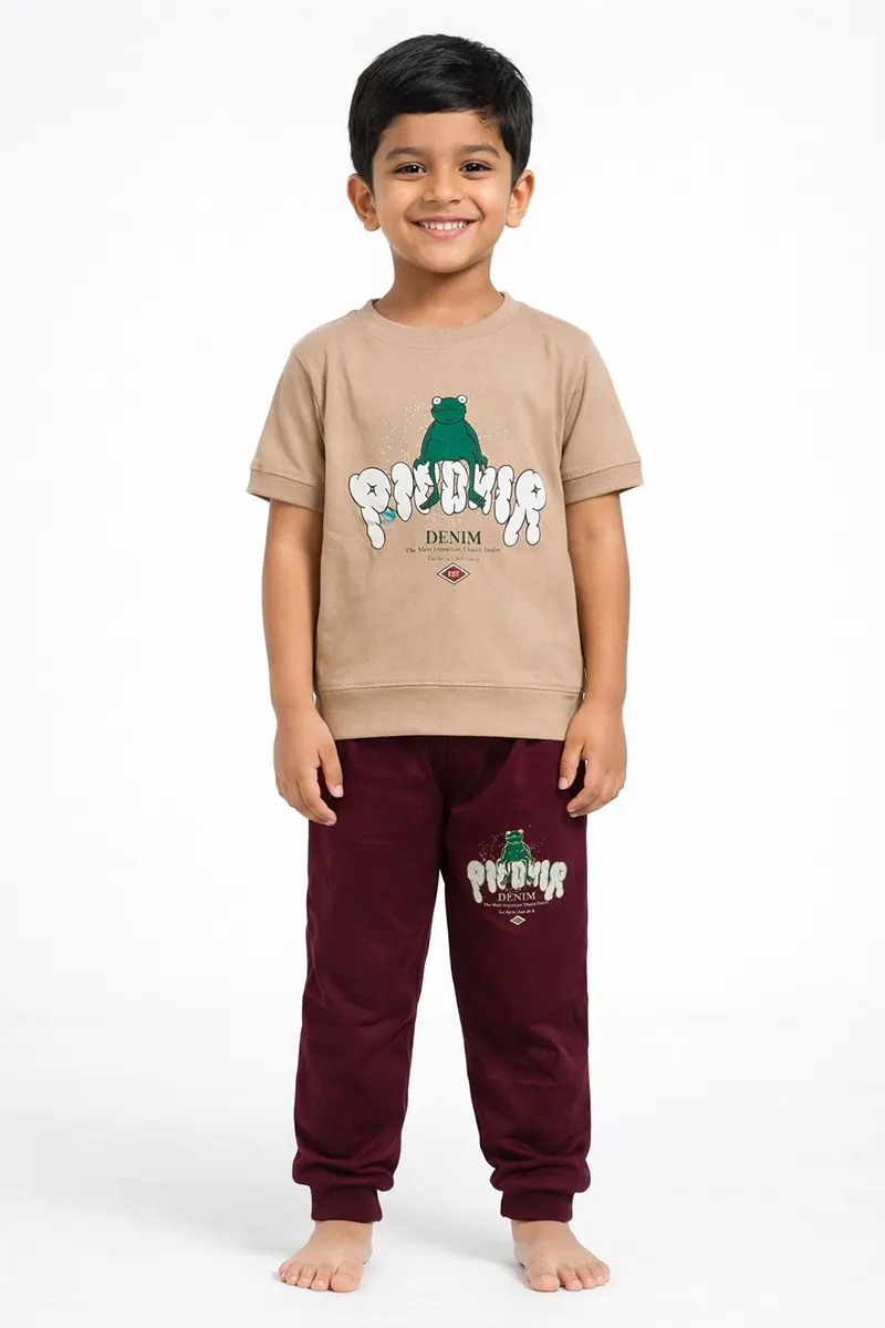 Printed T-Shirt and Pant Set for Boys - Brown - CLBCS0046BRO12YR