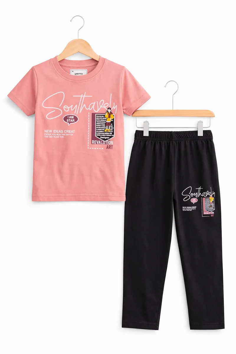 T-Shirt and Pant Set for Boys - Peach