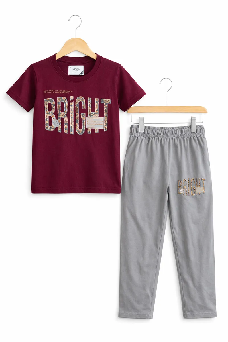 T-Shirt and Pant Set for Boys - Wine CLBCS0056WIN910Y