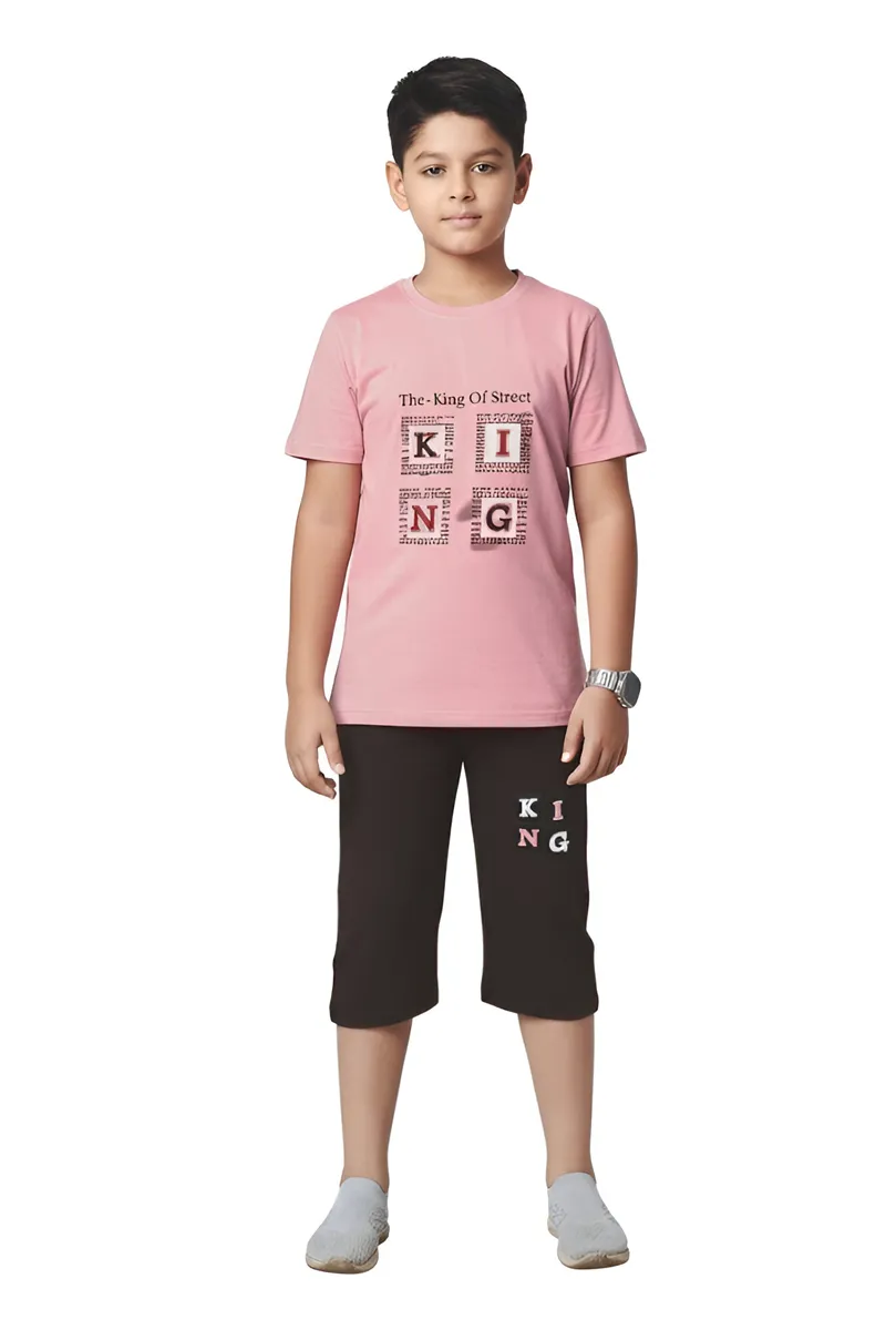 Cotton Printed Capri Pant and T-Shirt Set for Boys - Pink CLBCS005PIN23YR