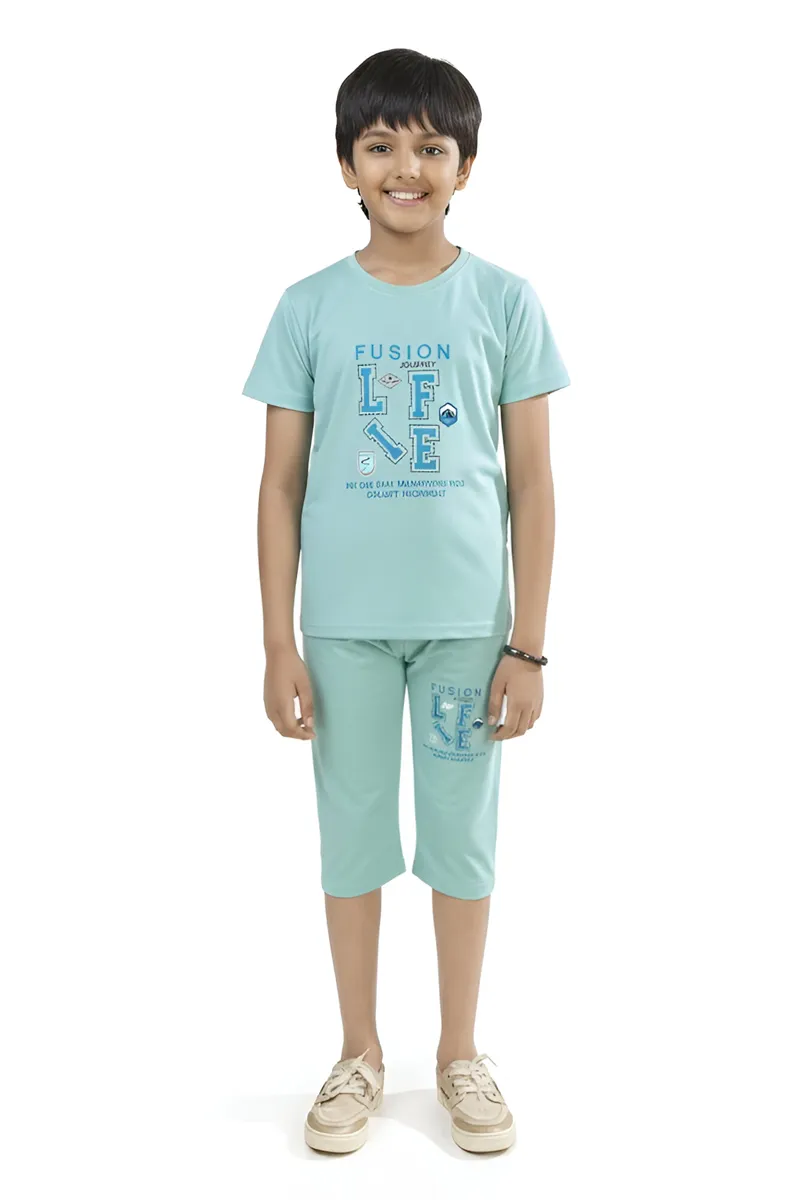 Tencel Printed Capri Pant and T-shirt Set for Boys - Green
