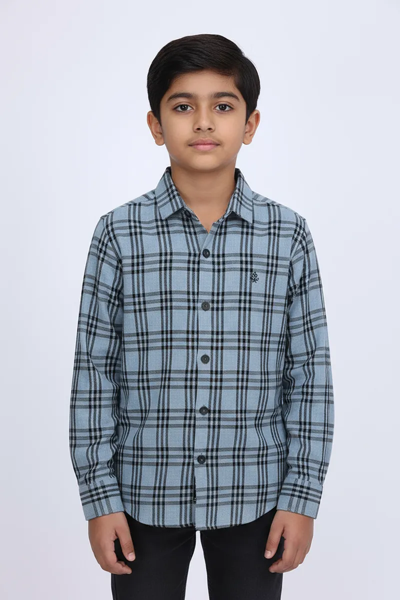 Regular Fit Checked Shirt for Boys - Steel Blue